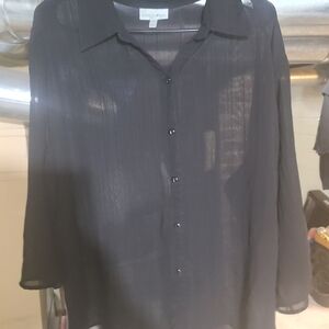 Fashion Bug Black Sheer Button Down Shirt